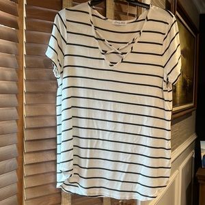 Emory park, striped, v neck tee shirt with small imperfection. Great condition